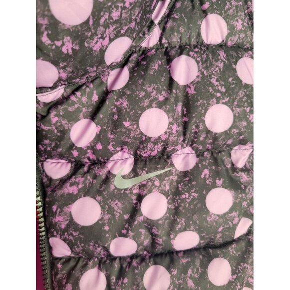 Nike Girls Size L Reversible Purple Polka Dot & Camo Zip Puffer Vest - Picture 3 of 5